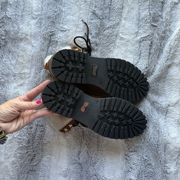 NAPOLEONI Suede Lace Up Ankle Boots With Fur Shearling Trim 10 10.5 41 $445 - Picture 9 of 11